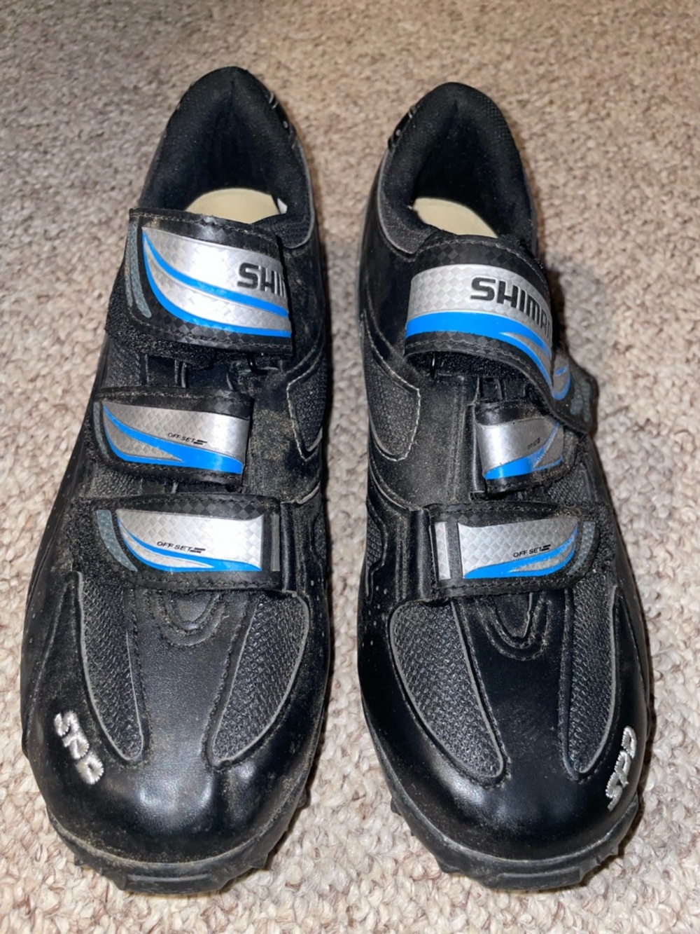 Shimano Women's Black Cycling Shoes with Blue Stripes